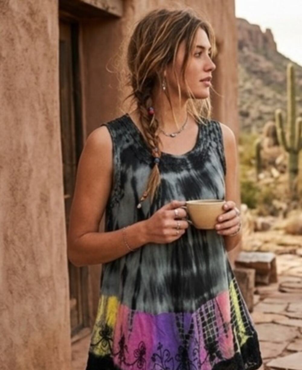 Urban Nomad by Earthbound Trading Boho/Hippie Tie Dye Asymmetrical Hem Blouse